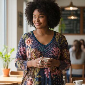 Johnny Was Los Angeles Boho Floral Tunic Top XL Multicolor Patchwork Print